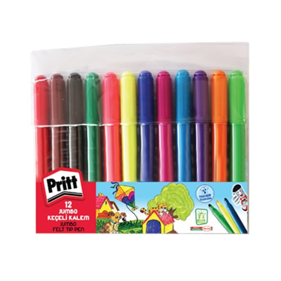 Keçeli Kalem 12 Renk Jumbo Yuvarlak Uç Pritt