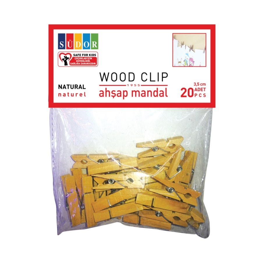 Ahşap Mandal Büyük 3,5 Cm 20 LI Südor