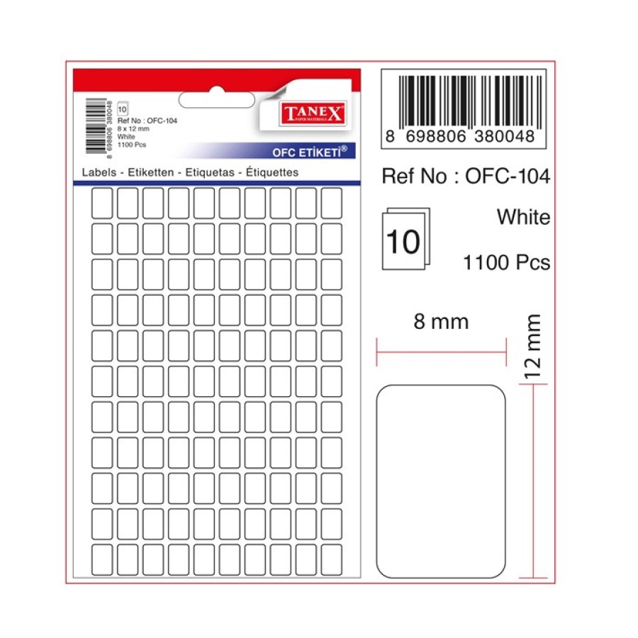 Tanex Etiket 8x12 Beyaz 10 LU Kartela