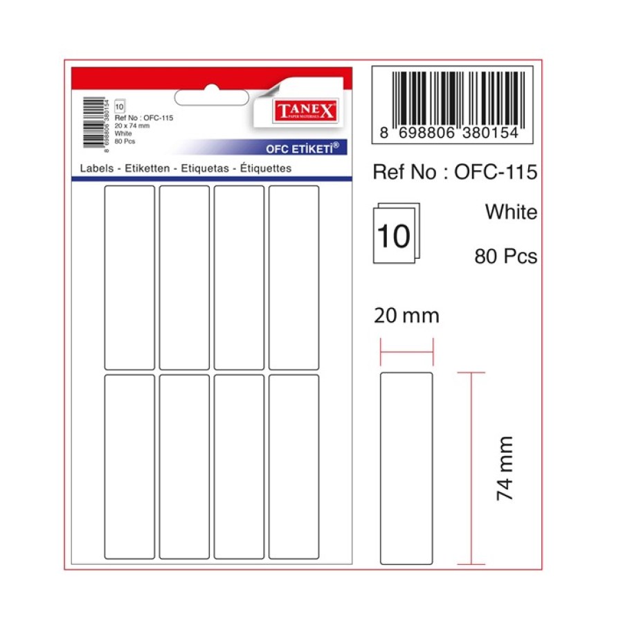 Tanex Etiket 20x74 Beyaz 10 Ku Kartela
