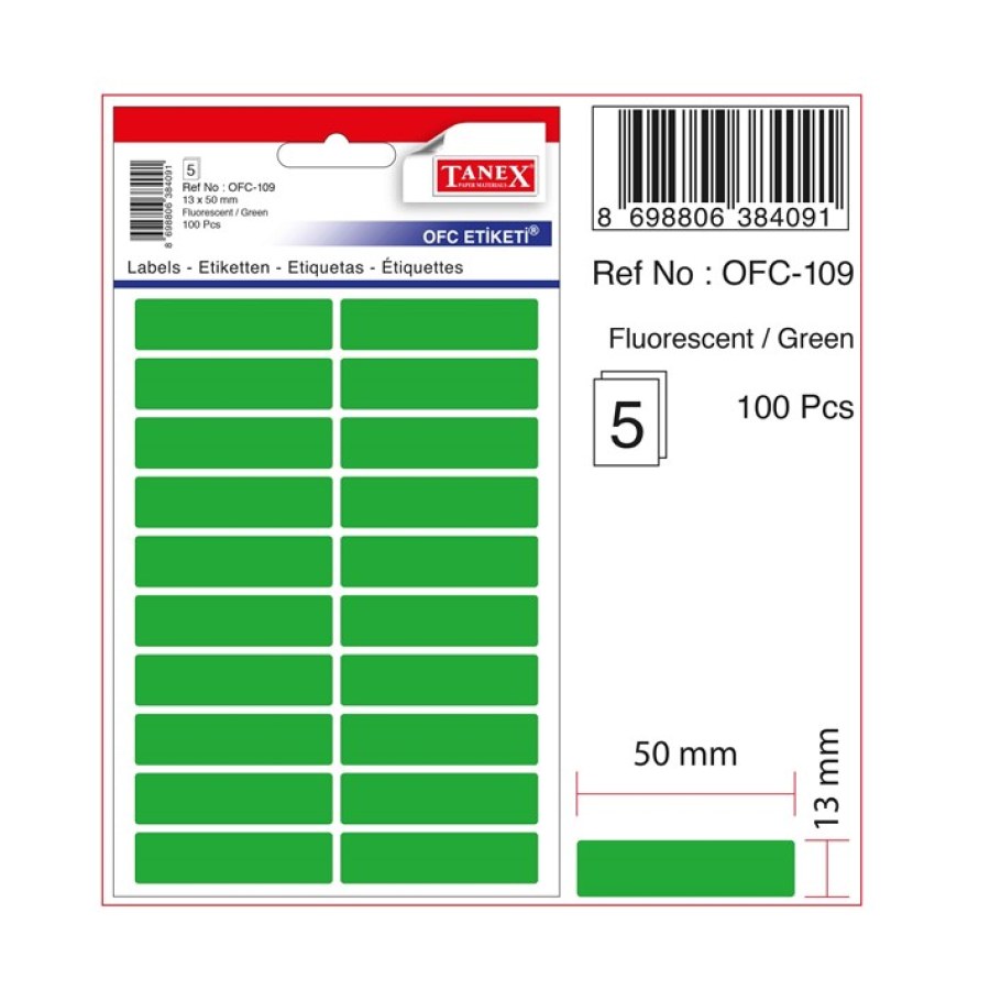 Etiket 13x60 Yeşil 10 LU Kartela Tanex